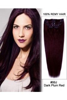 20” 11pcs Straight Clip in Remy Human Hair Extensions #99J Dark Plum Red 20” 11pcs Straight Clip in Remy Human Hair Extensions #99J Dark Plum Red